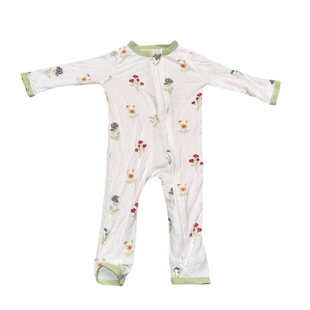 Kyte Baby Zipper Romper Kids 3-6M White Wildflower Good Bamboo Rayon Sleeper
